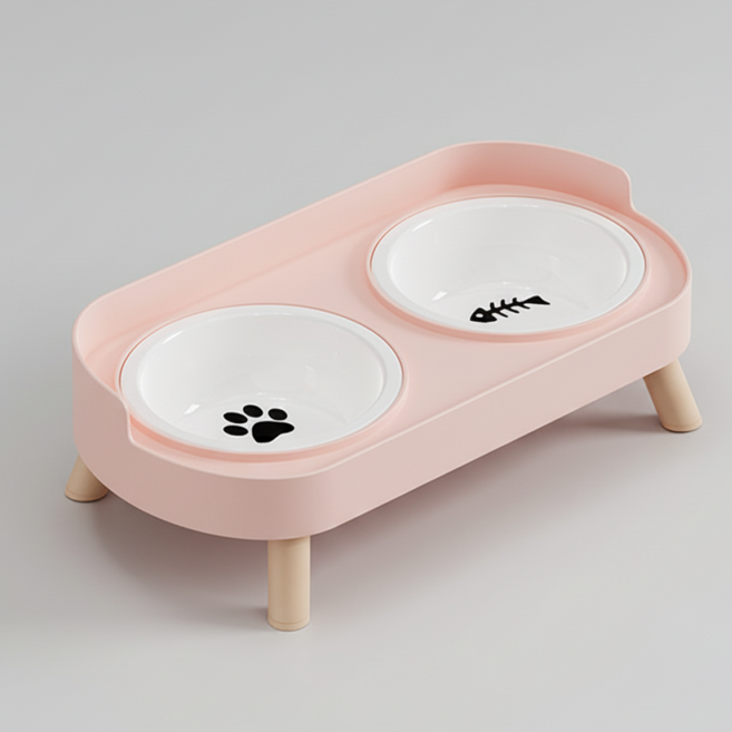 온다페스 반려동물 세라믹 식기 2구, 핑크, 1세트