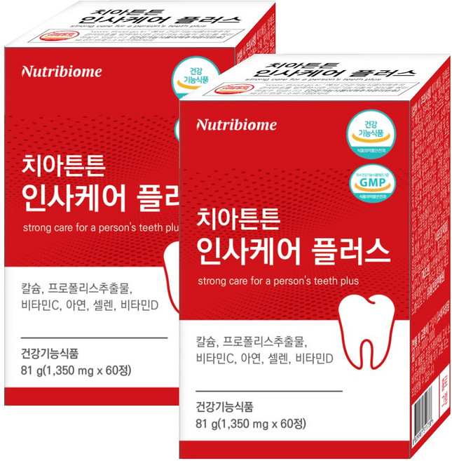치아튼튼 인사케어 플러스 칼슘 프로폴리스추출물 210mg, 60정, 2개