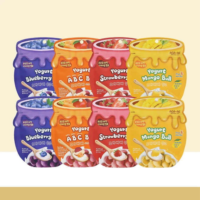 아가애 요거베베 동결건조 요거트볼 4종 [원산지:국산], 8개, 20g, 블루베리 딸기 abc 망고 - 쿠팡