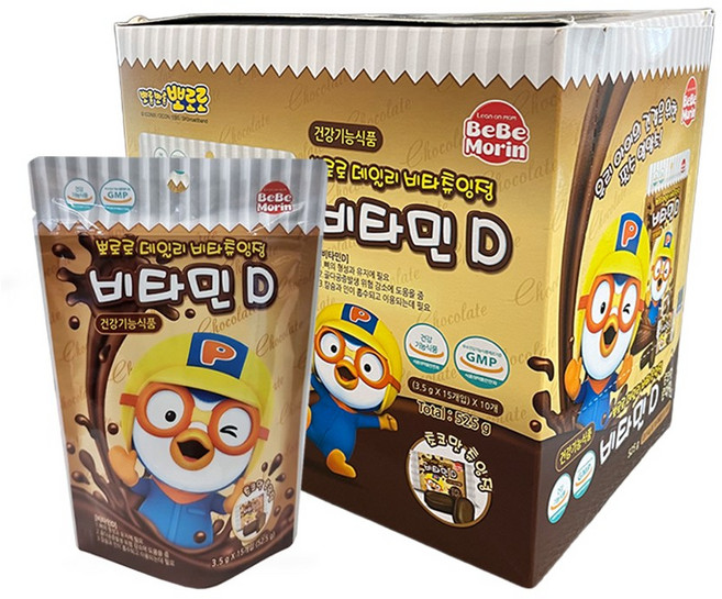 뽀로로 데일리 비타츄잉정 비타민D(초코맛) 15Tx10개 뽀로로비타민 영양간식 어린이간식 해조칼슘, 15정, 10개