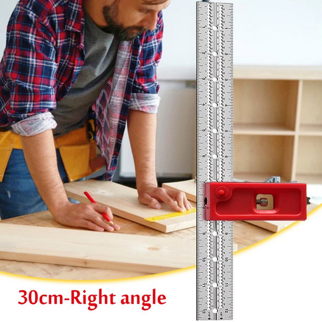 인덱싱 가능한 조합 및 더블 스퀘어 목공 도구 목공 가장자리 코너 고정밀 목수 각도 측정 도구, 30cm 직각, 1개