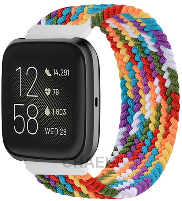 適用於 Fitbit Versa 2 錶帶 彈力編織錶帶 Versa 腕帶, 彩虹,S【長度:135mm】, 1個