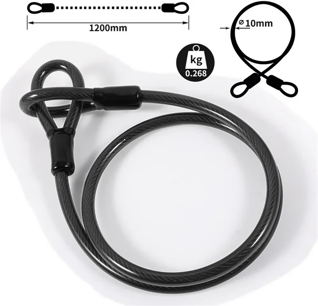 10mm 1.2m 자전거 잠금 와이어 사이클링 강력한 스틸 케이블 잠금 장치 도로 자전거 로프 도난 방지 보안 안전 자전거 액세서리, default