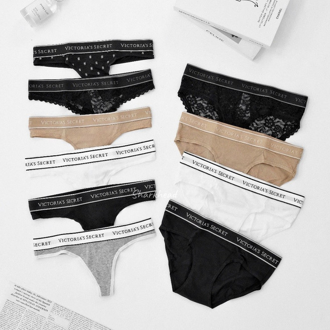 Victoria's Secret 丁字褲 串標粗帶內褲 黑白, 膚色 / 丁字褲,S