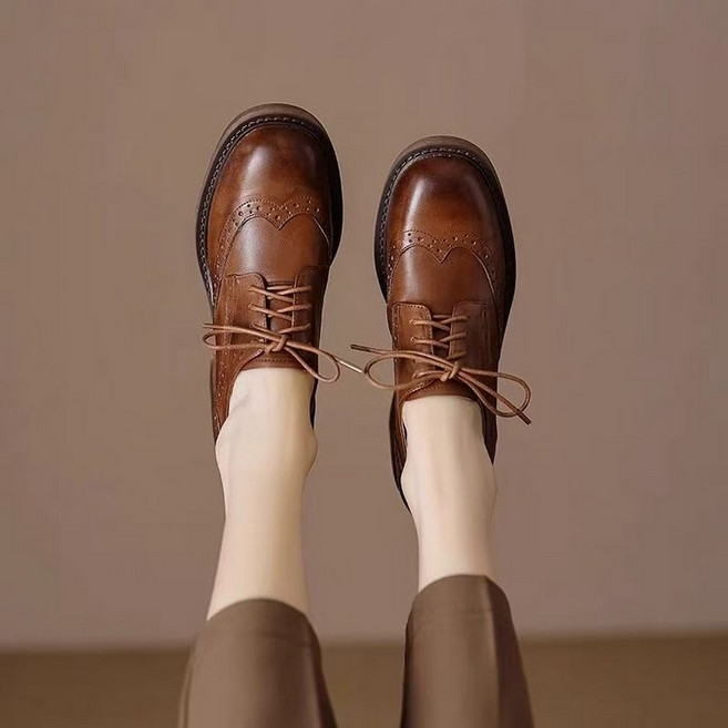 JoYouth 여성 키높이 단화 통굽 정장 구두 로퍼 옥스퍼드화 갈색