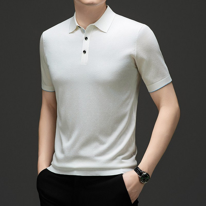 Luspirez 남성 반팔 텐셀 니트티 실크 카라티