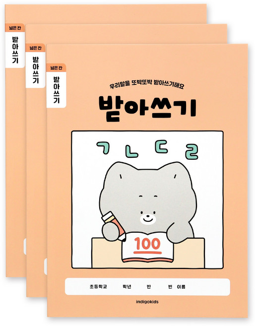 인디고어린이 초등 개구쟁이 저학년 넓은칸 받아쓰기, 오렌지, 3개