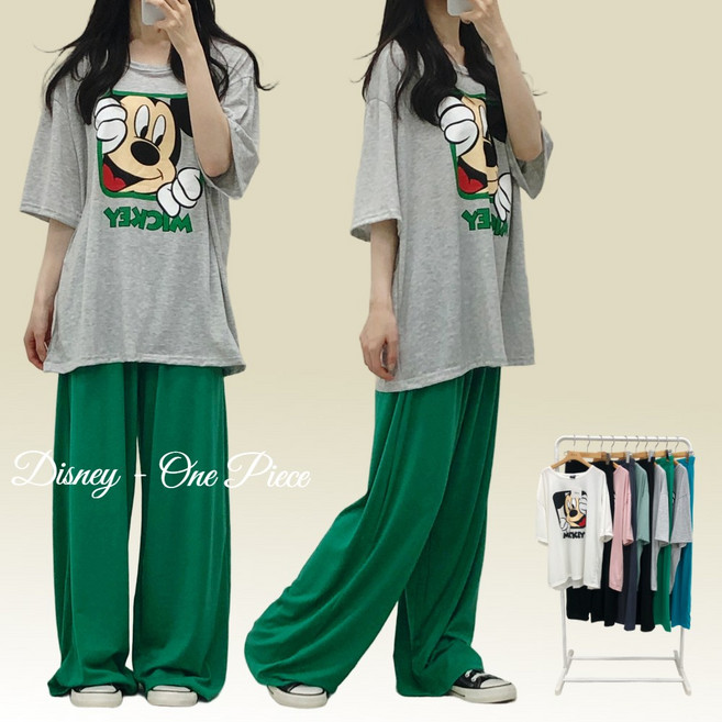 카라샵 디즈니정품 오버핏 미키 상하세트 시원한 원단 홈웨어 잠옷 세트 S-2XL