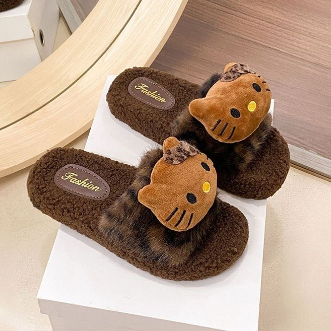 귀여운 레오파드 키티 겨울 슬리퍼