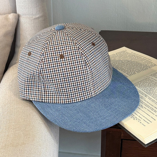 캡조아 체크패턴 데님 평챙 남녀공용 빈티지 볼캡 데일리 여름 코디 야구모자