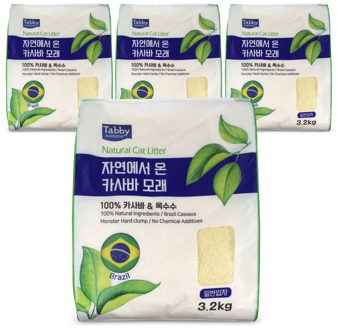 테비맘마 자연에서 온 카사바 고양이모래, 무향, 4개, 3.2kg