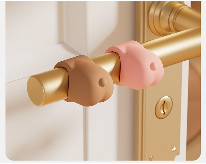 귀여운 돼지엉덩이 문손잡이 보호링 실리콘 문콕방지 커버 한세트 3P, 핑크,브라운,투명 혼합