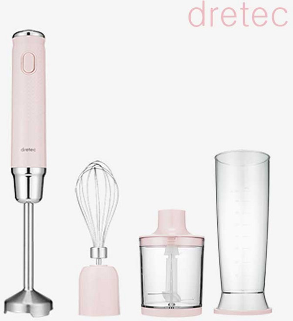 드레텍 핸드블렌더 휘핑기 핸드믹서 쵸퍼 만능 야채다지기 믹서용기 다지기용기 포함 HM-802, 핑크