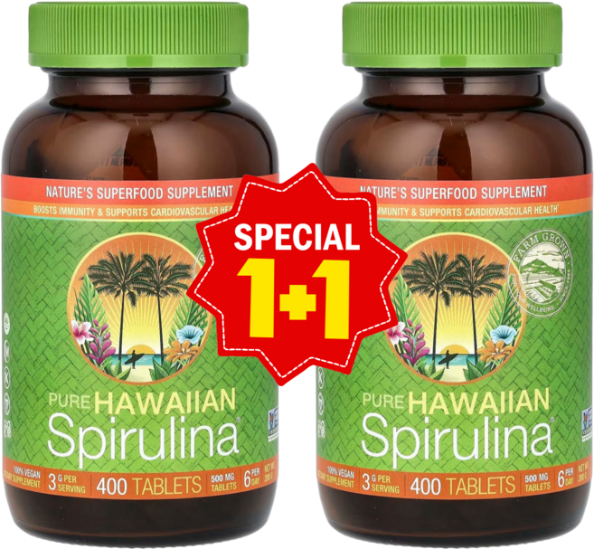 1+1 뉴트렉스하와이 하와이안 스피루리나 퍼시피카 500mg 타블렛 400정, 2개