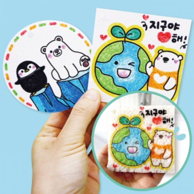 [㈜피오피스토리에듀] 지구사랑 수세미 (6종택1) POPSTORY, (5)무지_사각형, 1개, 색상