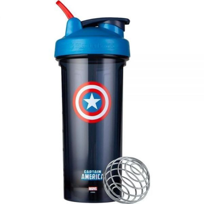 BlenderBottle 프로 시리즈 캡틴아메리카 단백질 셰이크 셰이커 병 물병 보틀 28온스(마블 모음), Marvel