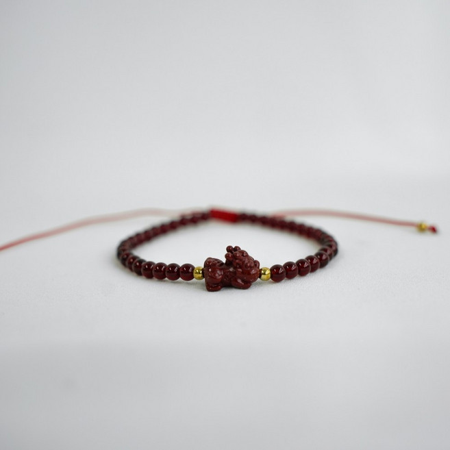 가넷 비휴 파워스톤 끈 염주 경면주사 매듭 원석 팔찌 소원, 아기비휴, 1개