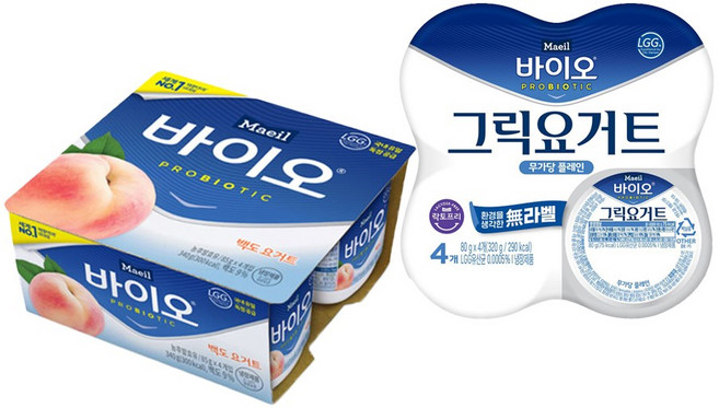 매일바이오 그릭요거트무가당플레인80g(4입)1개+백도요거트85g(4입)1개/냉장무배