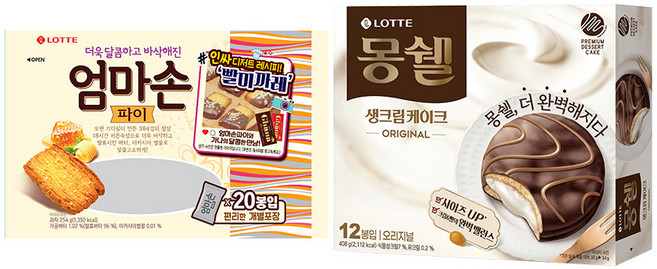 롯데 인기파이 간식 2종 세트 (엄마손파이+몽쉘 크림), 1세트, 408g