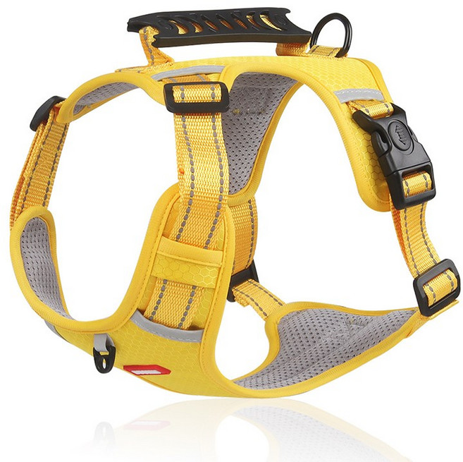 Hengcang 애완 동물 하네스 폭발 방지 대형견 하네스 반사 통근 개 가죽 끈, 옐로우, 1개