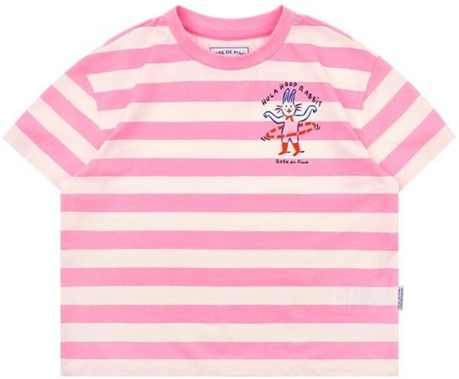 국내백화점 베베드피노 언더웨어 키즈 티셔츠 핑크 스트라이프 래빗 반팔 BU41TR303 (BK파우치증정)