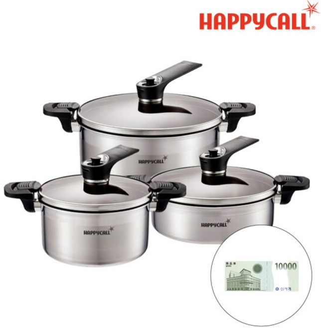 [해피콜] HC 진공 UP 통3중 IH 스테인리스 냄비 3종 (20양/24전/24곰), 3세트, 24cm