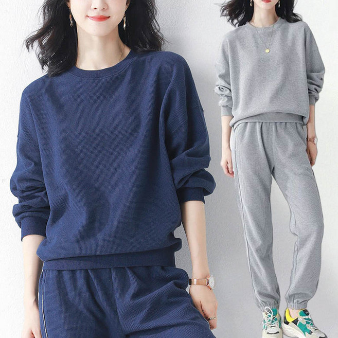 트레이닝 세트 조거 라운드 긴팔 캐주얼 러닝복 봄 가을 맨투맨 밴딩 팬츠 여자 운동복 츄리닝세트 D99U