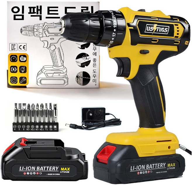 우스틴스 가정용 리튬이온 배터리 전동드릴 전동 드라이버 임팩트 전동드릴 세트, 1개