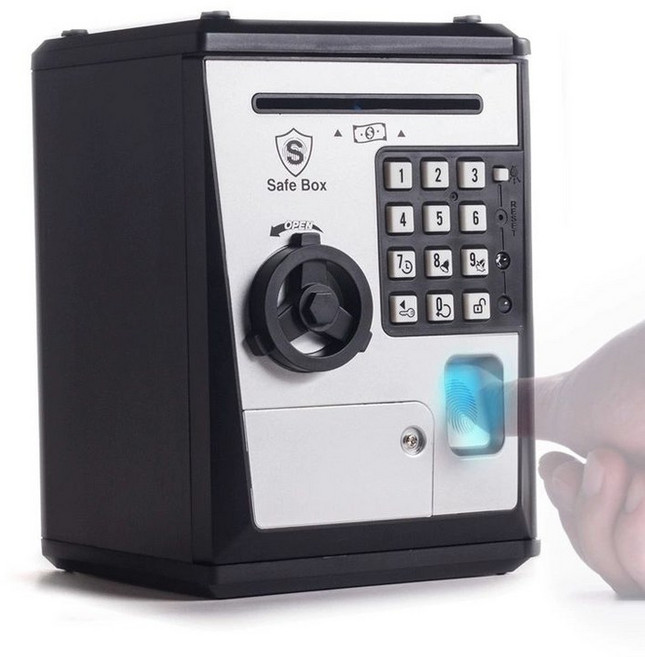 지문인식저금통 지폐 금고 동전 지문인식 지문 저축, 1개, 전지형 지문형 블랙+실버