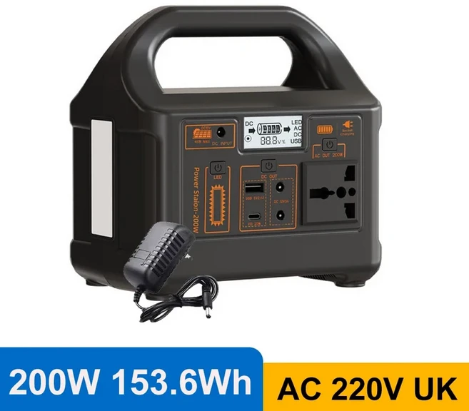 Gaiaray 200W 휴대용 소 153.6Wh 열 동 220V 110V 고속충전 LiFePO4 배터리 야외을 비상 전원, 02 220V UK Plug