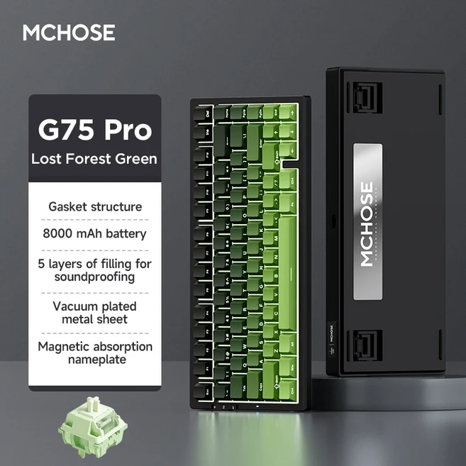 MCHOSE G75 Pro 무선 기계식 키보드 75% 레이아웃 가스켓 장착 5 레이어 댐핑 RGB 백라이트 트라이 모드 핫, 03 Green-Matcha Latte