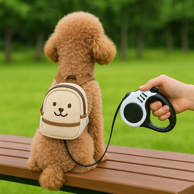 브레보 원터치 안전잠금 자동 강아지 리드줄, 1개, 화이트