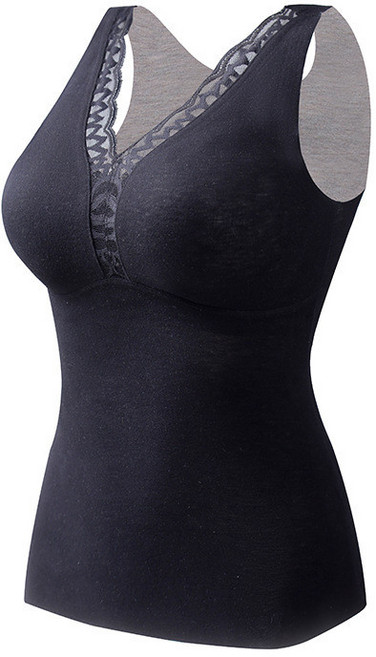 V領發熱德絨保暖內衣 附胸墊 無痕修身打底背心 女