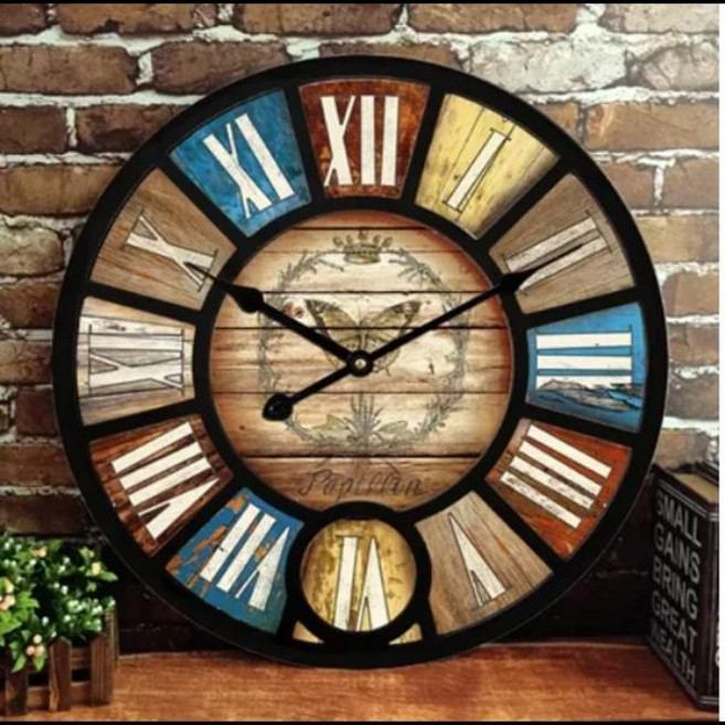 미국 복고풍 기어 벽시계 산업 스타일 거실 및 식당 크리 에이 티브 40/50CM, 01 나무 로마 벽시계 40cm/15, 02 sliver