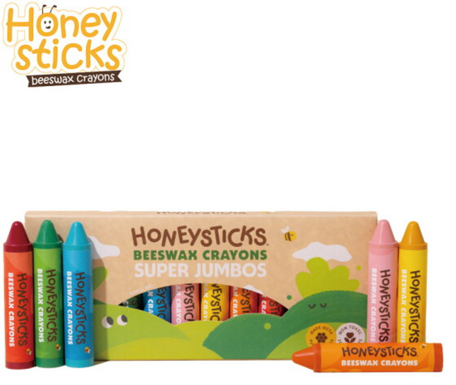 [허니스틱] 비즈왁스 크레용-롱 12색/아기크레용/유아크레파스/돌아기크레파스/손에 묻지않는 유아크레용