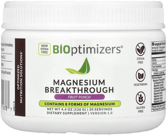 BIOptimizers Magnesium Breakthrough Fruit Punch 4.4 oz 126 g, 124 g, 124g, 1개 - 쿠팡
