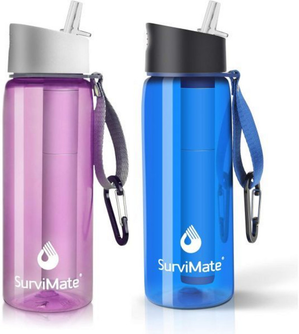 SurviMate 캠핑 하이킹 배낭여행 및 여행용 서바이메이트 정수 물병, bluepinkSurviMate SurviMate, 1개