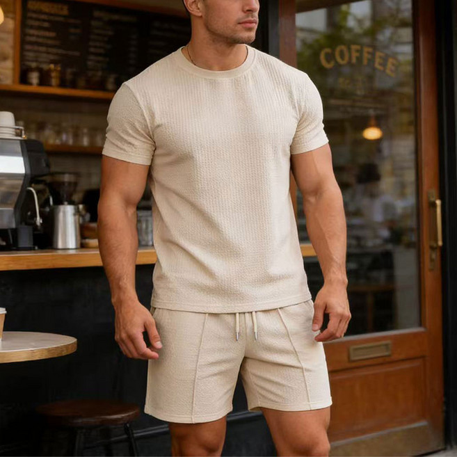 Asure 남성 머슬핏 반팔티 캐주얼 반바지 상하의 세트