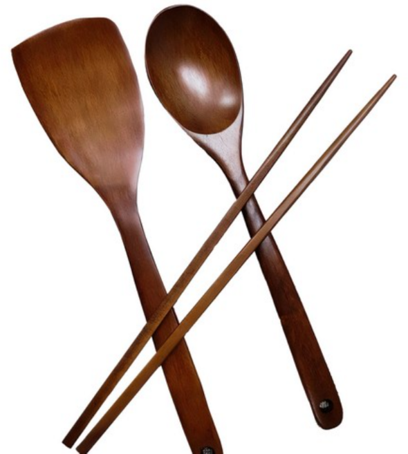 네오셰프 옻칠 나무조리도구 일자뒤집개 + 볶음스푼 대 + 튀김젓가락 세트, 브라운, 2세트