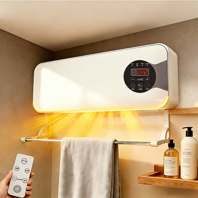 Richmagic PTC 전기온풍기 욕실 가정용 사무실용 리모콘 방수 IPX4 벽걸이 온풍기 발열히터, 흰색, 흰색