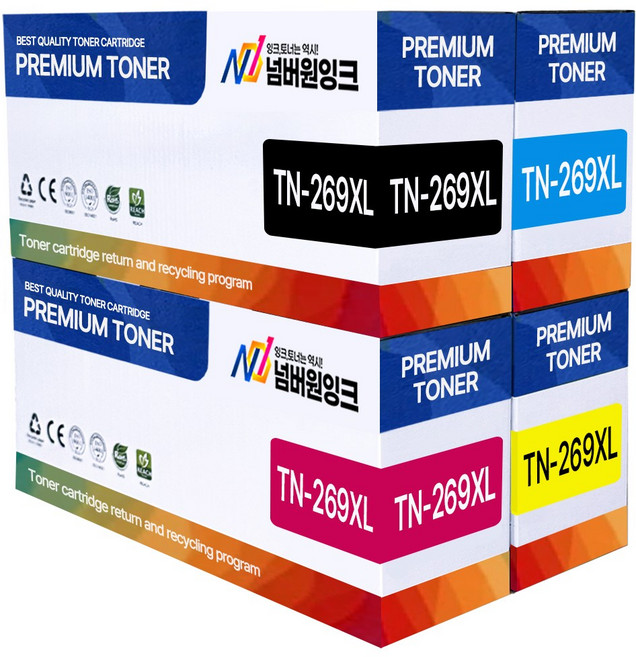 브라더 호환 TN-269XL 대용량 재생토너 HL-L3220CW MFC-L3760CDW DCP-L3520CDW, 1개, 5. 4색세트 대용량 (검정,파랑,빨강,노랑)