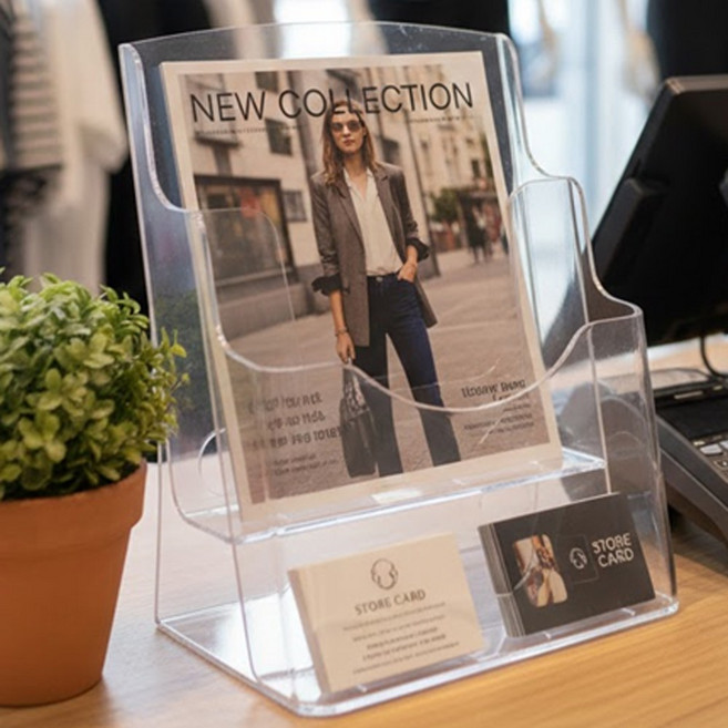 마벨인홈 공간활용 데스크 아크릴 리플렛 팜플렛 브로셔 카탈로그 꽂이 2단, 1개