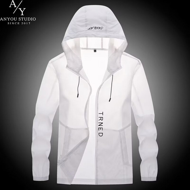 ANYOU 남성용 여름 아웃도어 아이스실 UPF50+ 후드 자외선 차단복 패션과 기능을 겸비한, 흰색