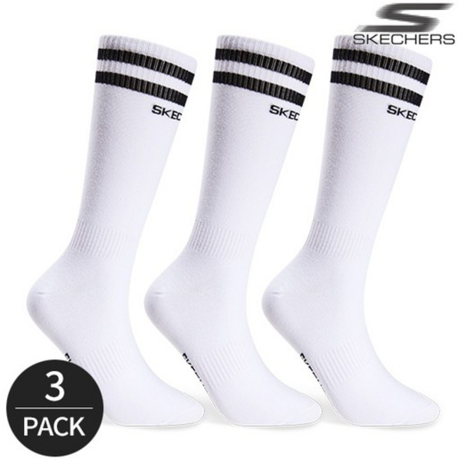 스케쳐스 여성 탑 투라인 센터로고 하이 크루삭스 3P_WH