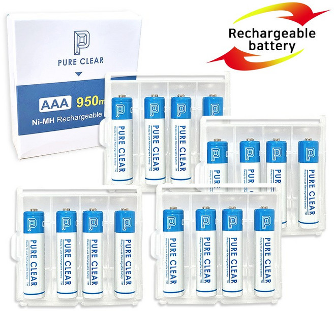 퓨어클리어 AAA 950mAh 16알 케이스포함 충전지 건전지 배터리, 퓨어클리어 AAA 950mAh 16알 (케이스포함)
