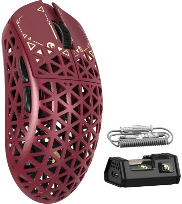 MAMBASNAKE M5 울트라 탄소 섬유 8000Hz 무선 게이밍 마우스 39g 슈퍼라이트 42000DPI PAW3950MAX 센서 노르딕 52840 칩 블루투스/2, Red