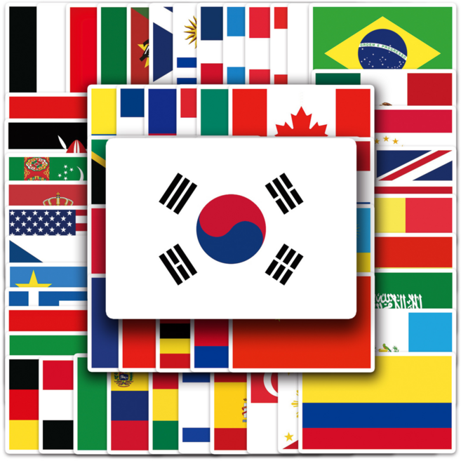 하이유니 세계국기 포토 노트북 키보드 핸드폰 아이패드 여행가방 캐리어 리무버블 방수 스티커, 1세트 / 105장, 1세트