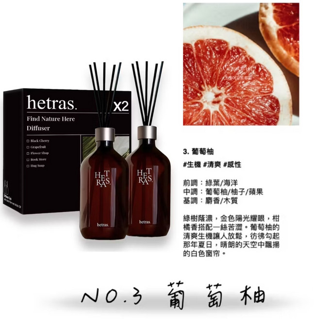 hetras. 葡萄柚 香氛擴香瓶 2入組, 2, 500ml