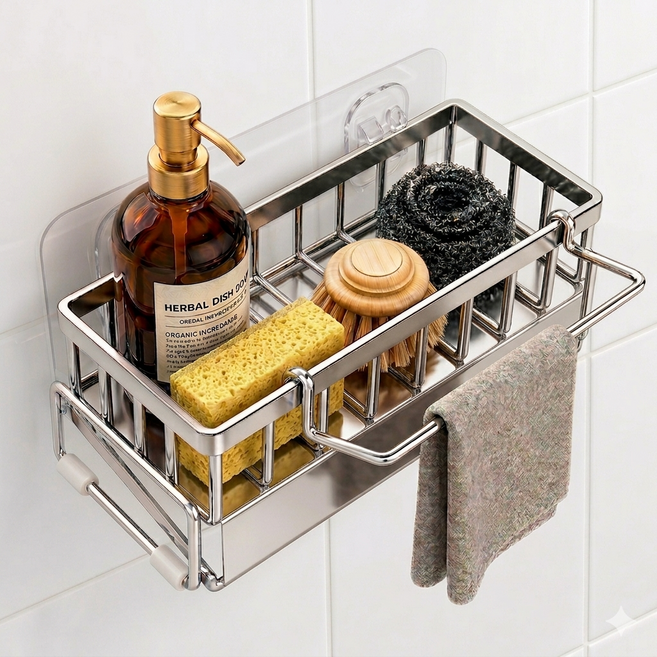 은빛싹싹 4세대 올스텐 자동물빠짐 수세미 거치대, 은색, 1개