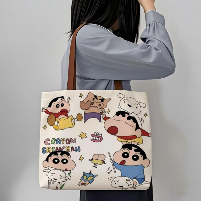 크레용신짱 캔버스 가방 대용량 학생용 남성 캔버스토트백 가벼운 어깨 에코백 직장인 데일리 활용도 높은 패션 잡화
